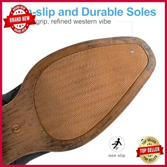 Western Cowgirl Ankle Boots Square Toe Zipper Casual Classic Block Heel - Picture 5 of 7